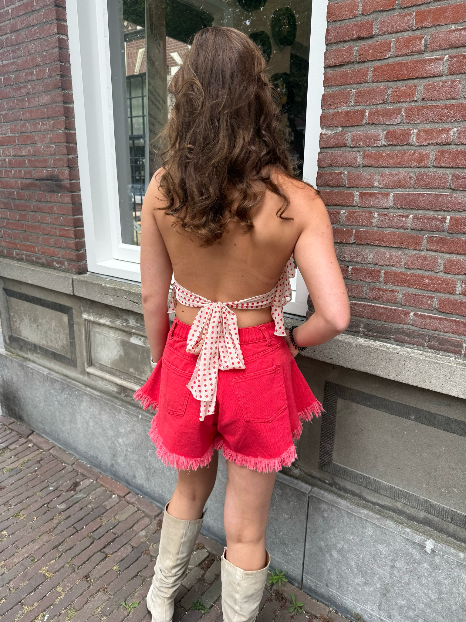Fietje denim red short