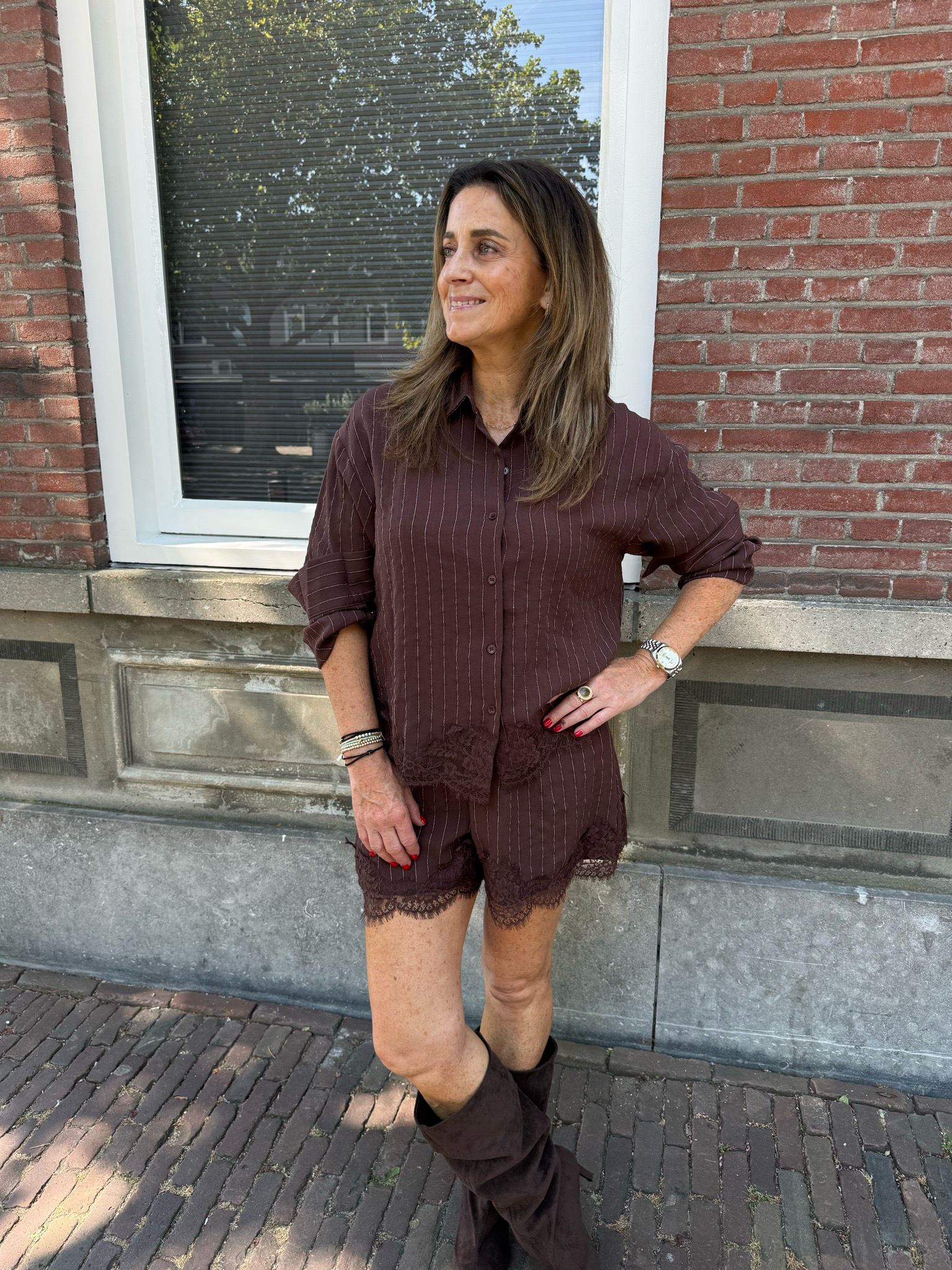 Nichelle co-ord set chocolate krijtstreep