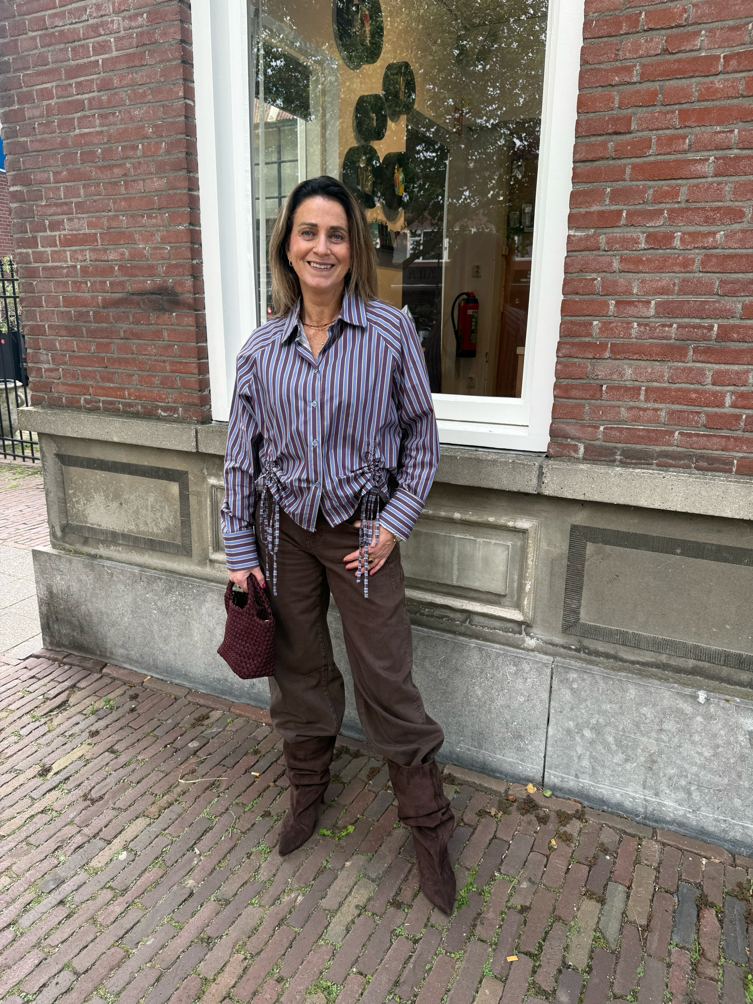 AMBIKA Lotti gestreepte blouse blue off white prune