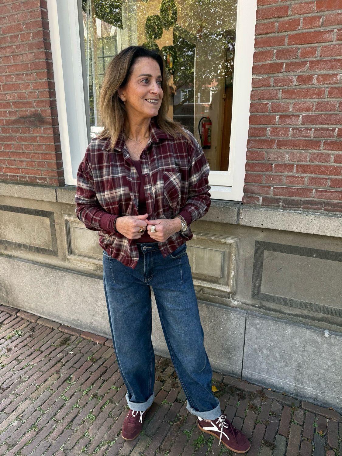 Elsa ruit balloon blouse bordeaux Elsa ruit balloon blouse bordeaux