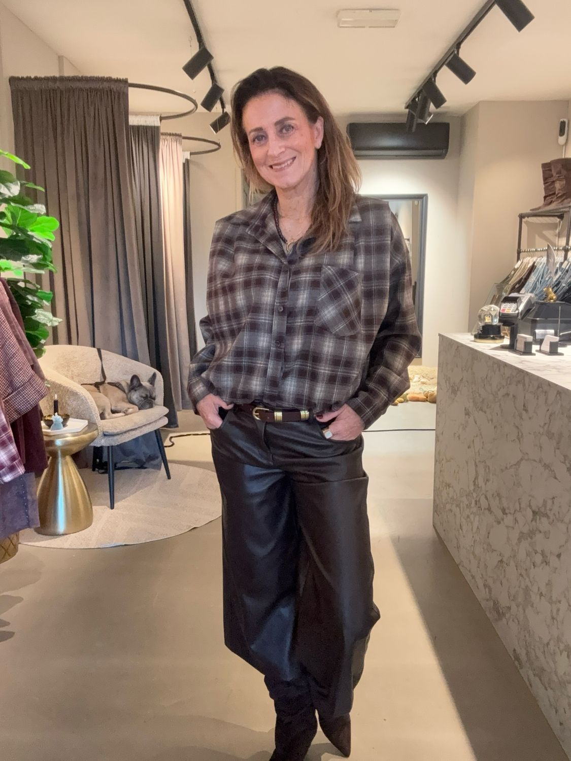 Elsa ruit balloon blouse brown Elsa ruit balloon blouse brown