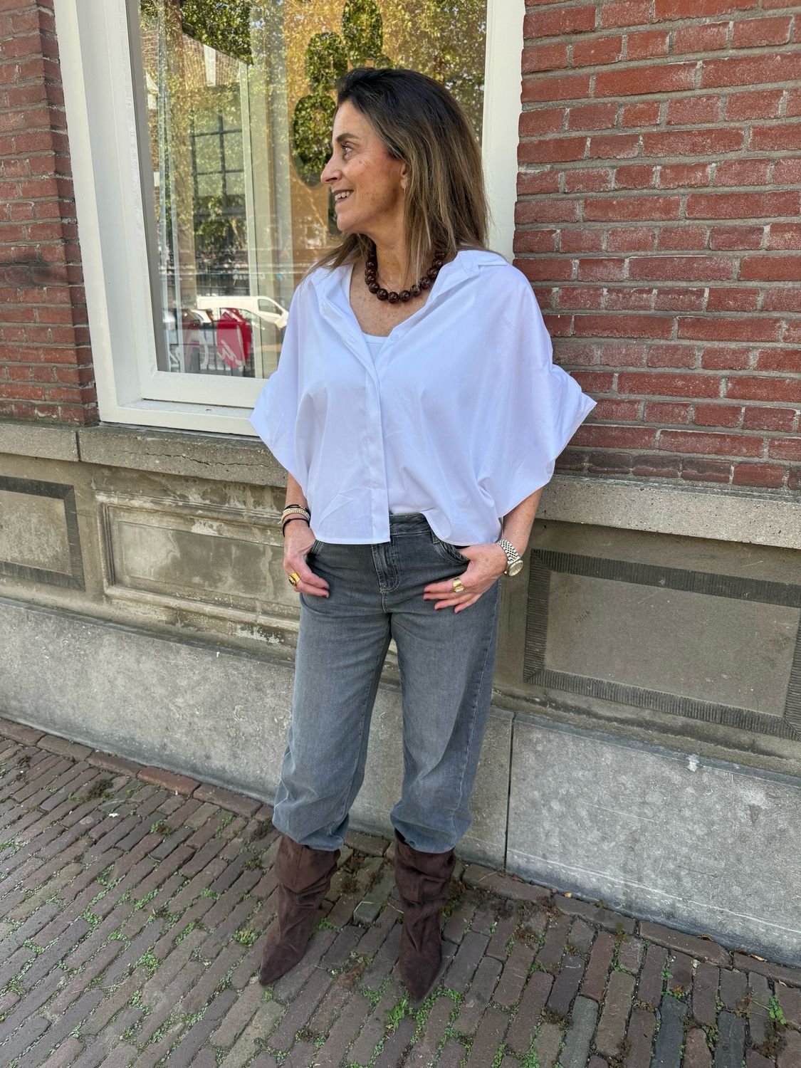 Indigo balloon blouse wit Indigo balloon blouse wit