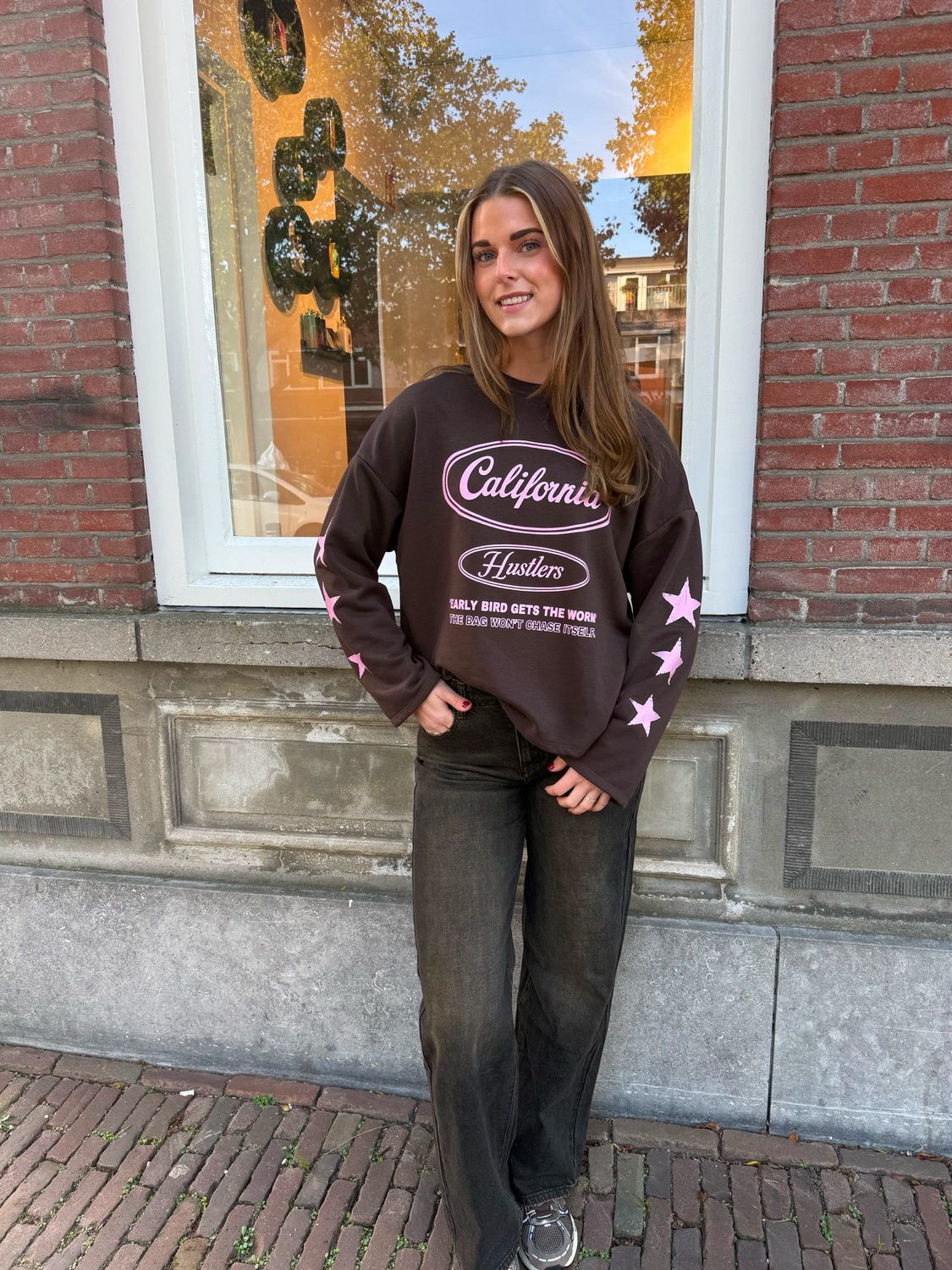 Cassy California sweater  bruin & roze