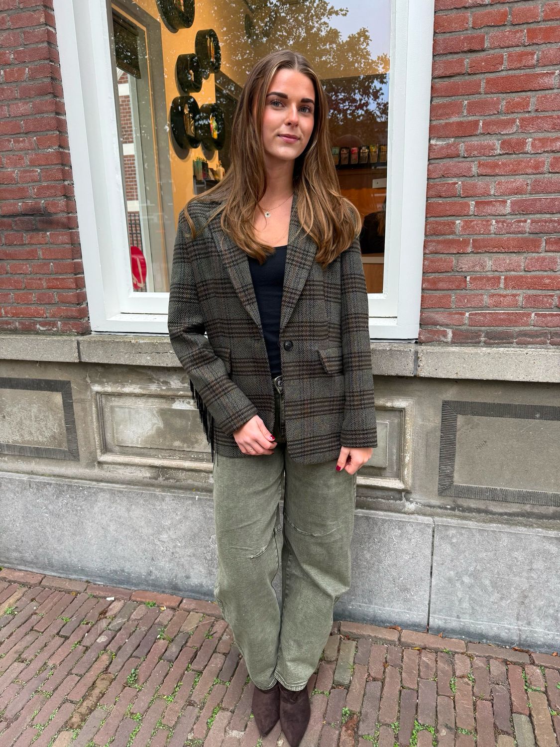 Josje blazer ruit army green en brown Josje blazer ruit army green en brown