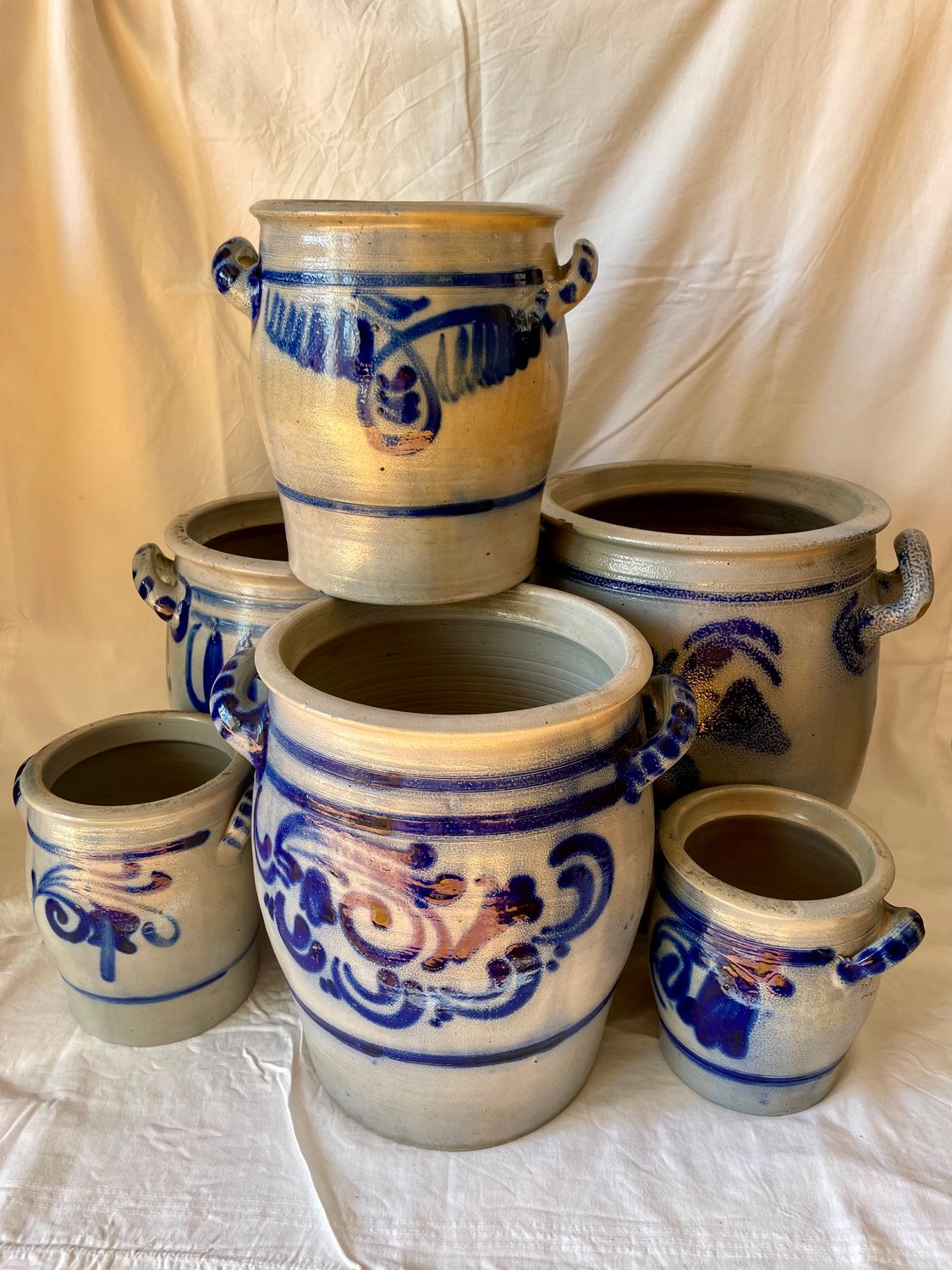 Set di 6 vasi in gres smaltato Westerwald – XIX/XX secolo