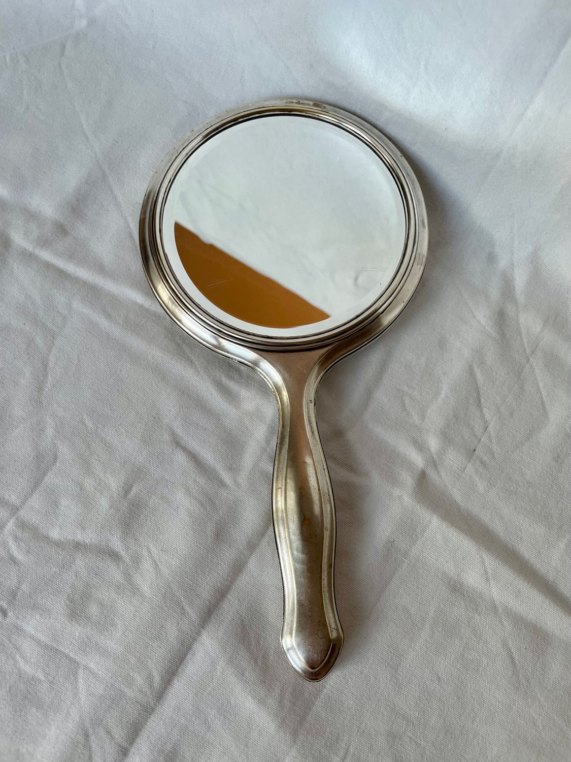 Specchio da toeletta in ottone placcato argento – Anni ’30