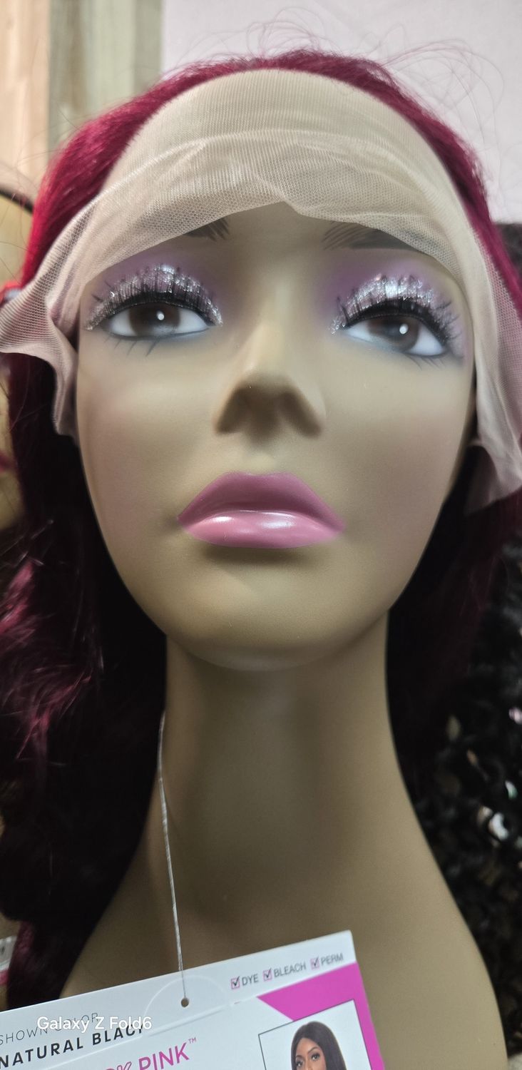 Black Pink Wig Glueless 13X4 Human Hair Body Wig 99J 24”