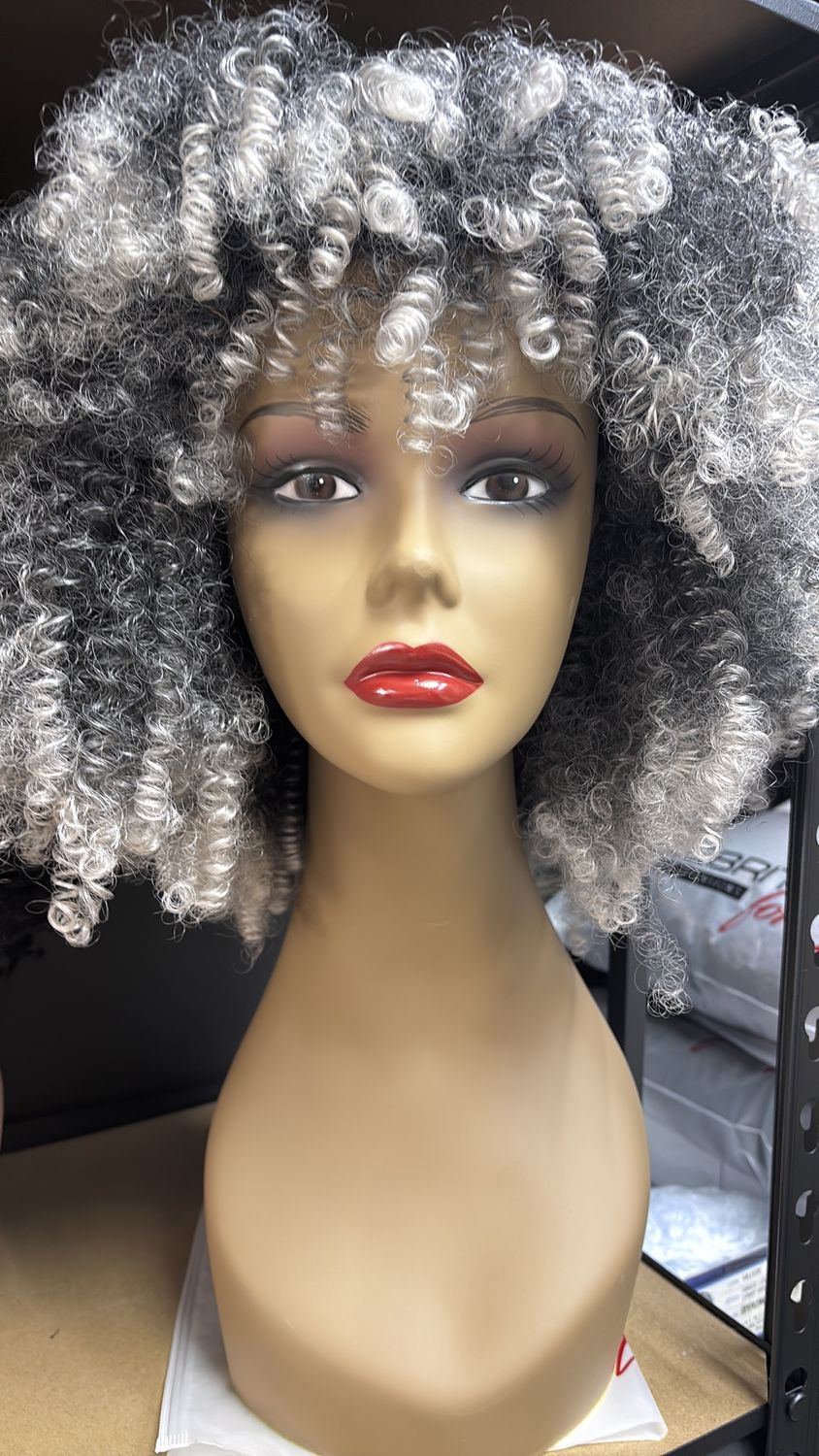 Afro Kinky Curly Wig 14 in Salt &amp; Pepper