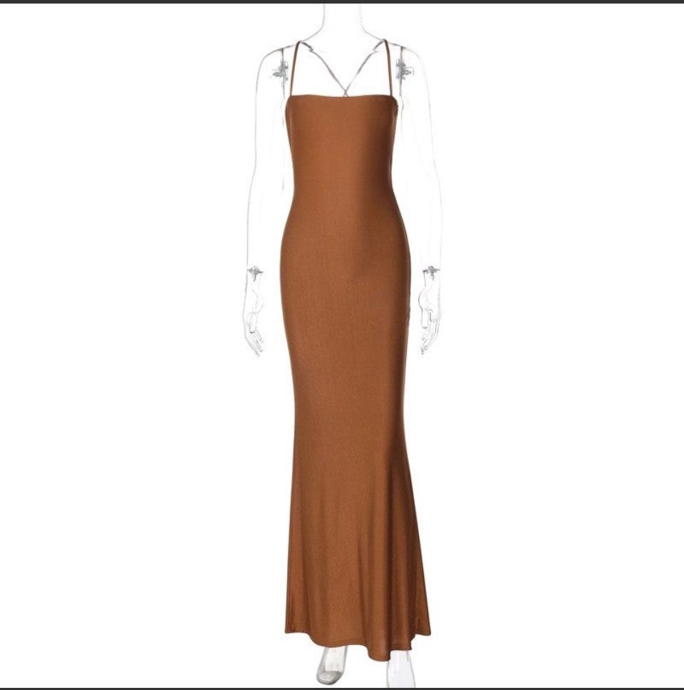 Strapless Backless Brown Dress Large