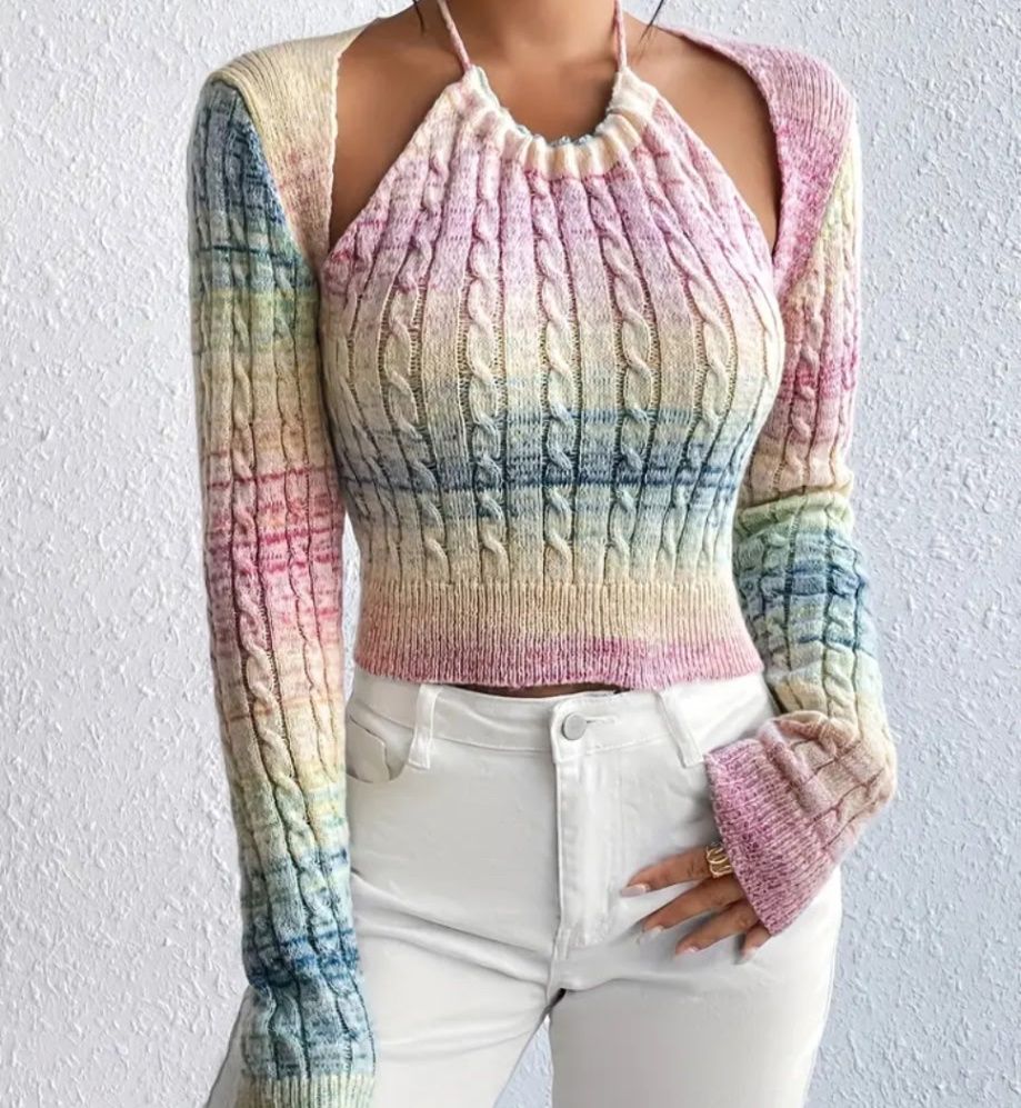 rainbow crop top sweater Large