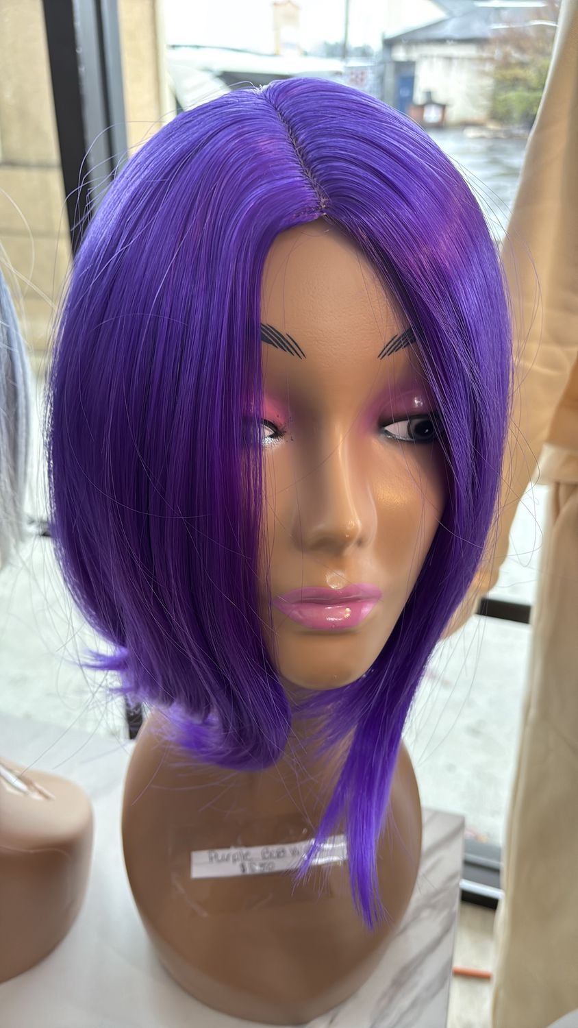 purple bob wig 12”