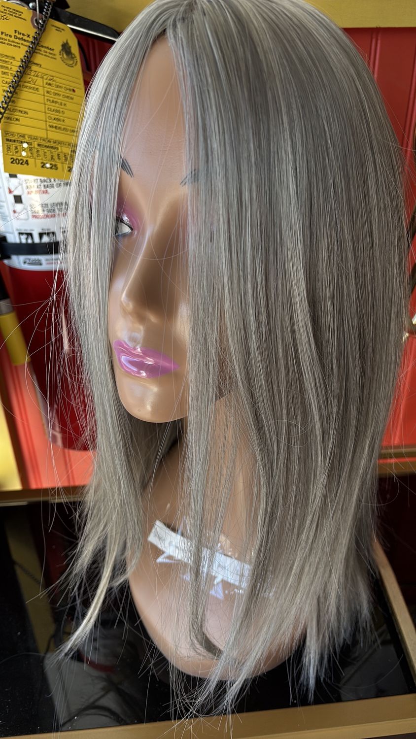 Silver grey straight wig 26in