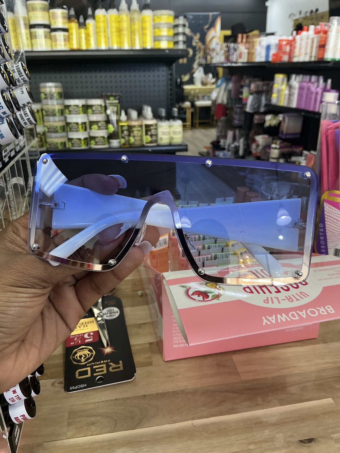 golden double blue glasses