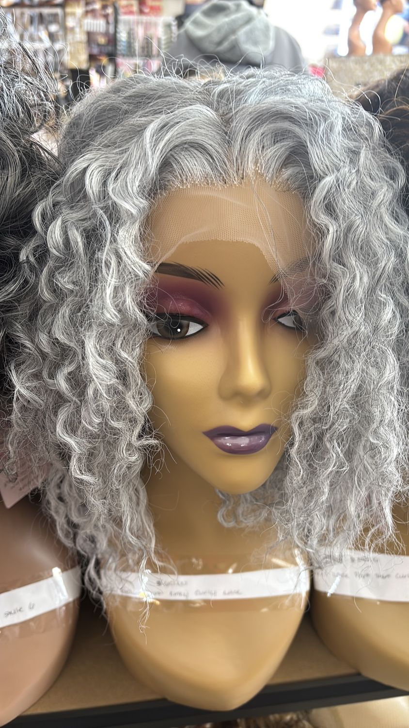 12in gray short kinky curly lace