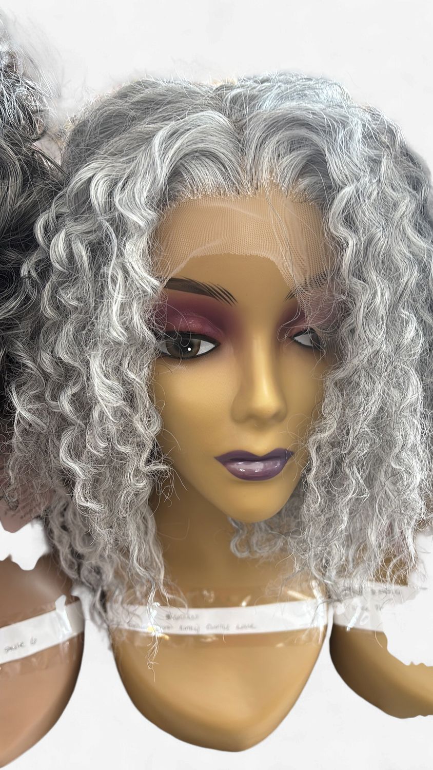 12in gray short kinky curly lace