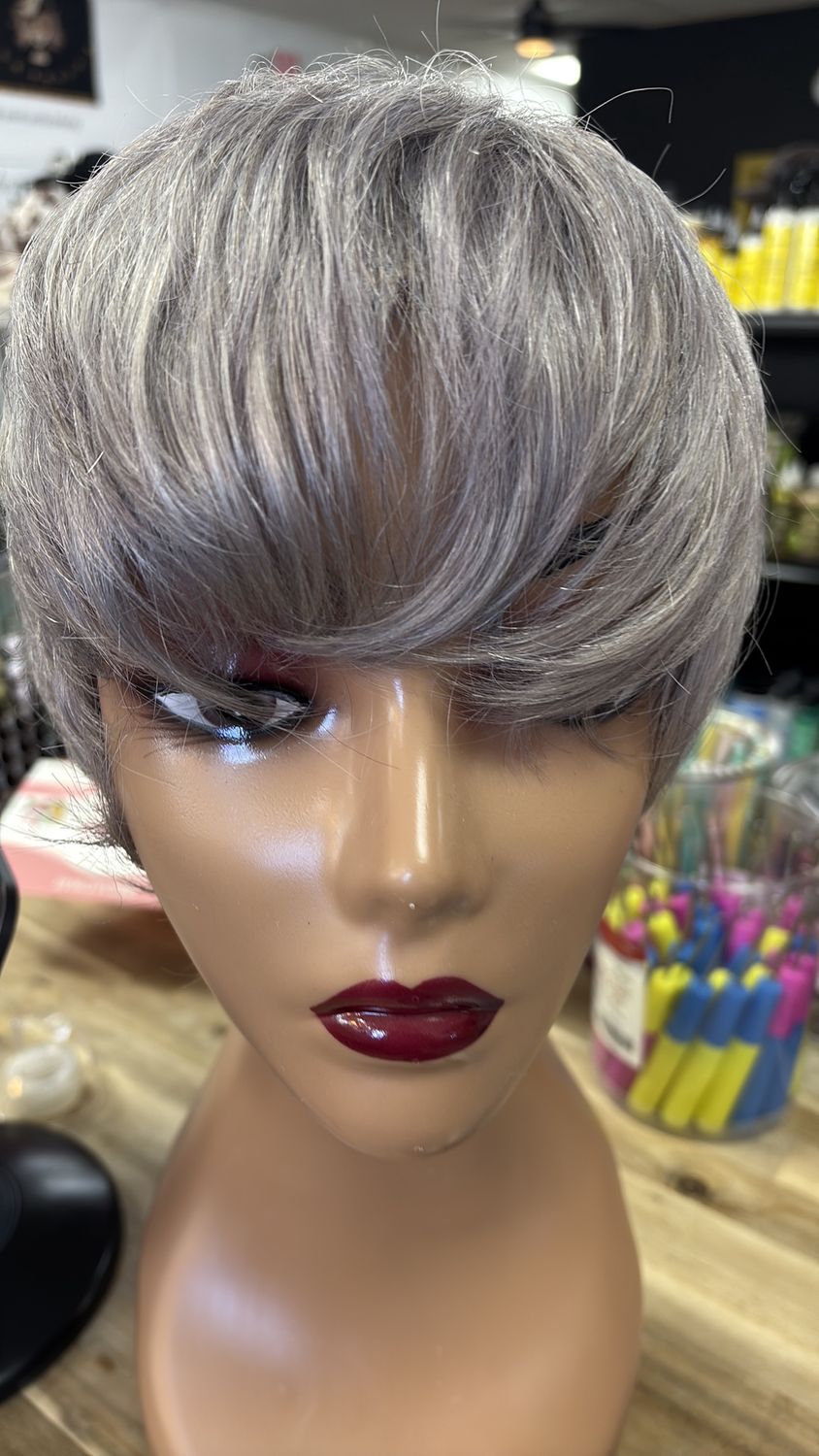 Starkisha grey curly wig