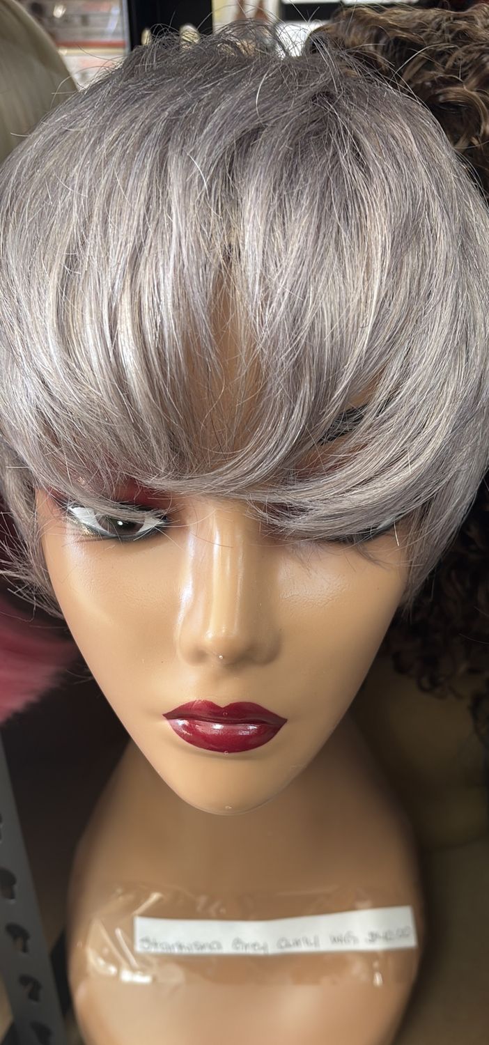 Starkisha grey curly wig
