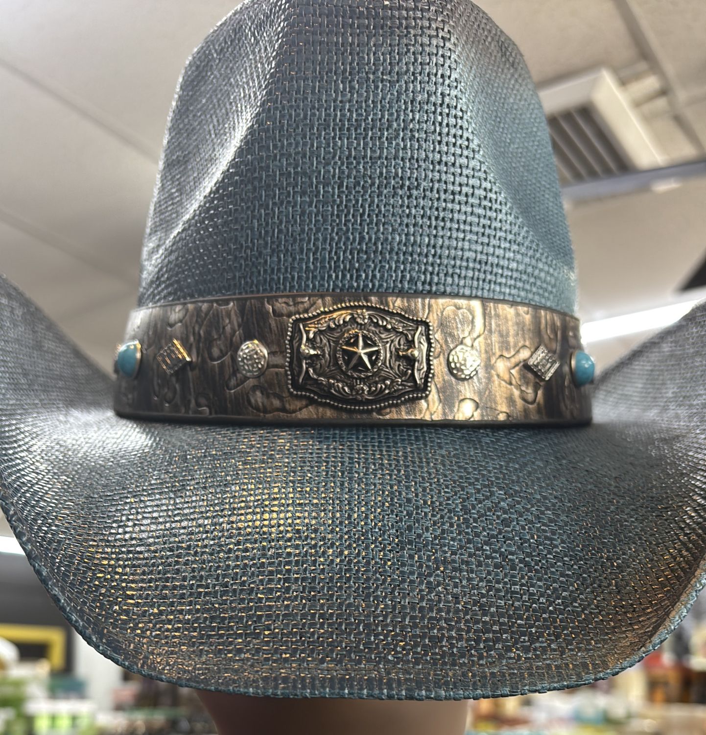 Blue Straw Cowboy Hat