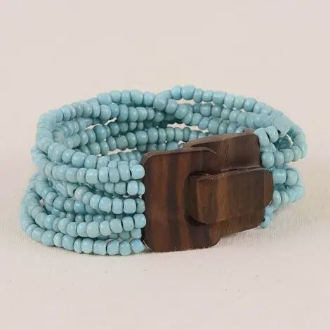 Wood Buckle Bracelet, Colour: TURQ, Size: X WIDE