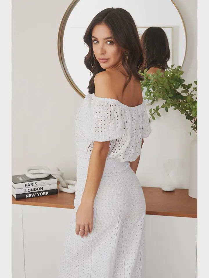 White Eyelet Set, Size: S