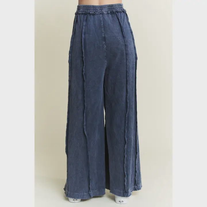 Navy Raw Seam Wide Leg Pant