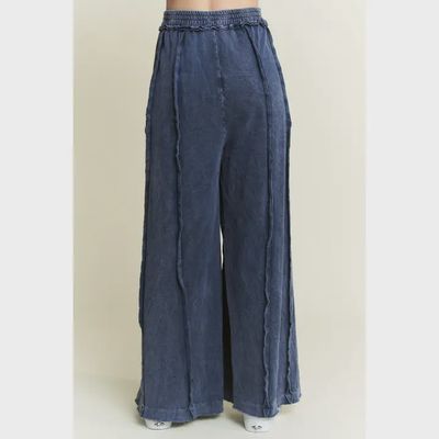 Navy Raw Seam Wide Leg Pant