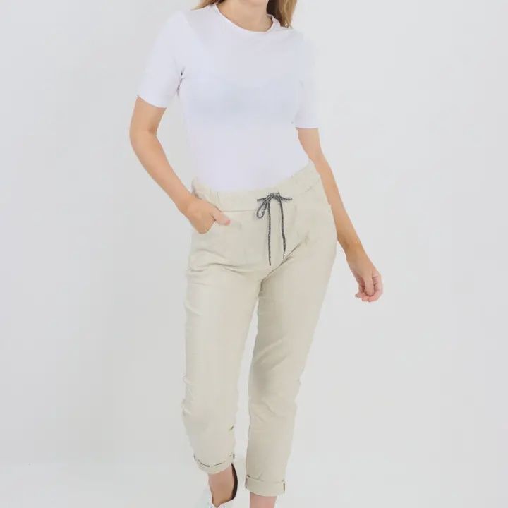 Vegan Leather Italian Pant, Colour: BEIGE