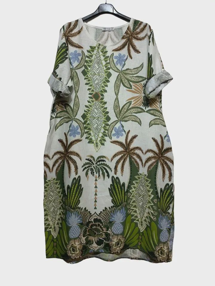 Palm Tree Linen Dress O/S