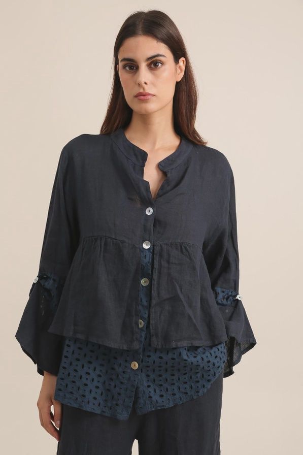 Eyelet Linen Jacket  O/S, Colour: NAVY