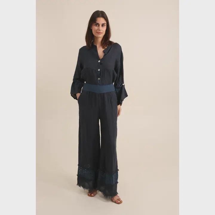 Eyelet Linen Pant O/S