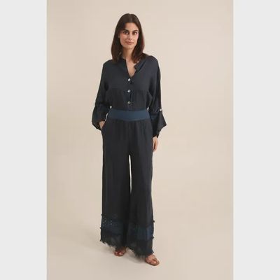 Eyelet Linen Pant O/S