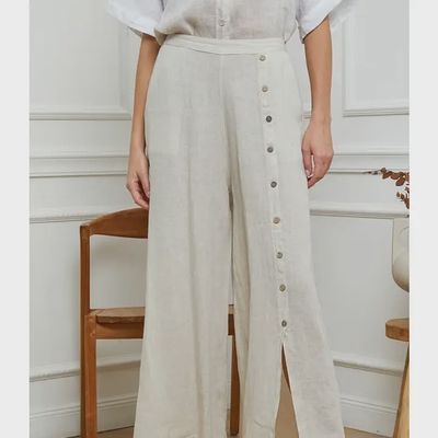 Linen Pant O/S with Left Leg Buttons