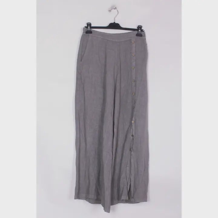 Linen Pant O/S with Left Leg Buttons, Colour: TAUPE