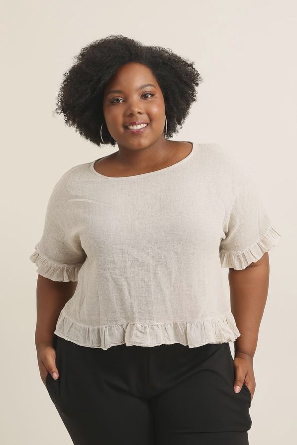 PLUS Linen/Cotton Top Ruffled edge O/S