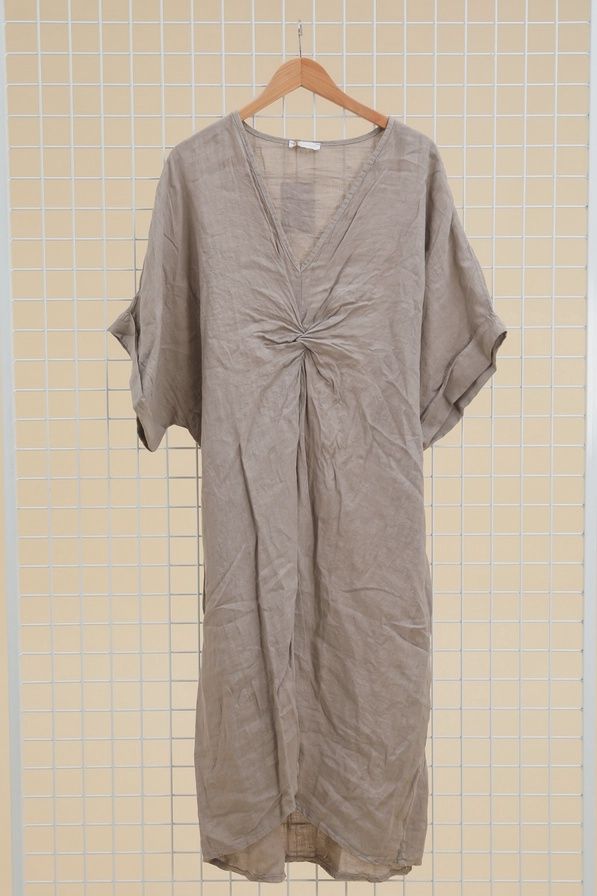 PLUS V Neck Dress O/S, Colour: BEIGE