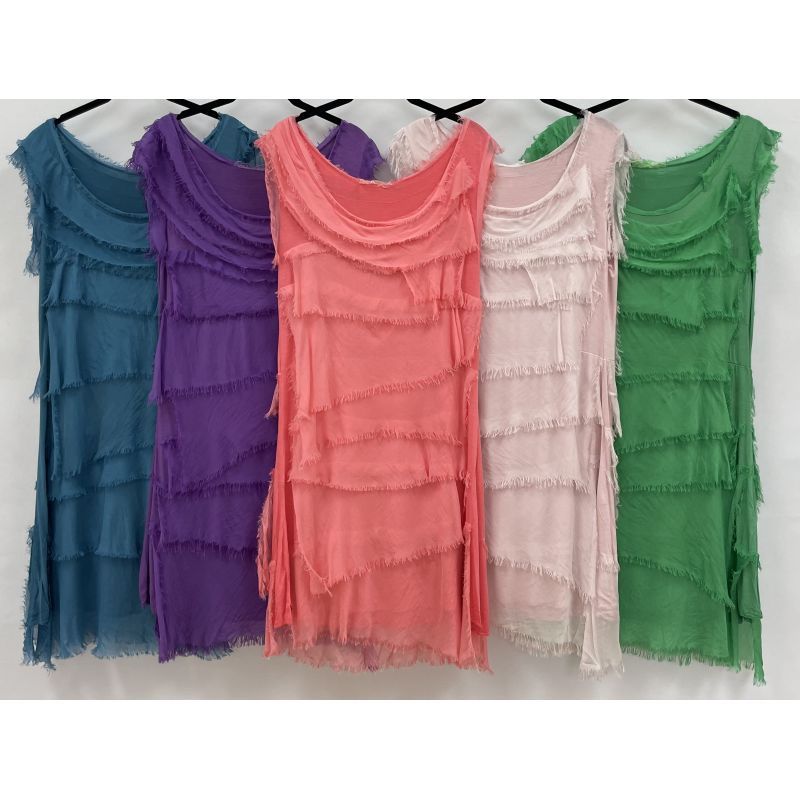 Silk Flutter Tank Dress (Knee Lgth), Colour: CORAL