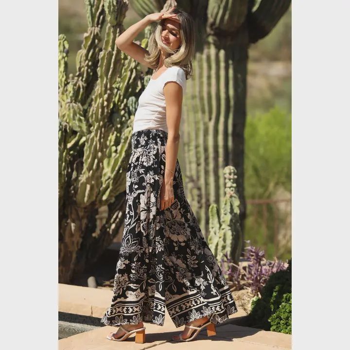 Black &amp; Ivory Floral Tie Pant, Size: S