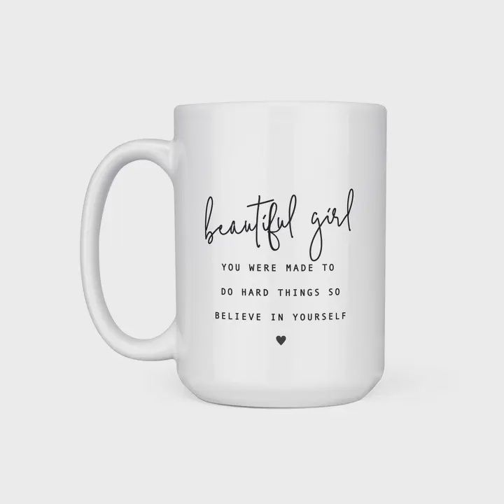 WHITE COFFEE / TEA MUG, SAYING: BEAUTIFUL GIRL