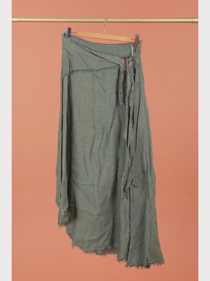 Wrap front Linen Skirt O/S, Colour: PERSIMMON