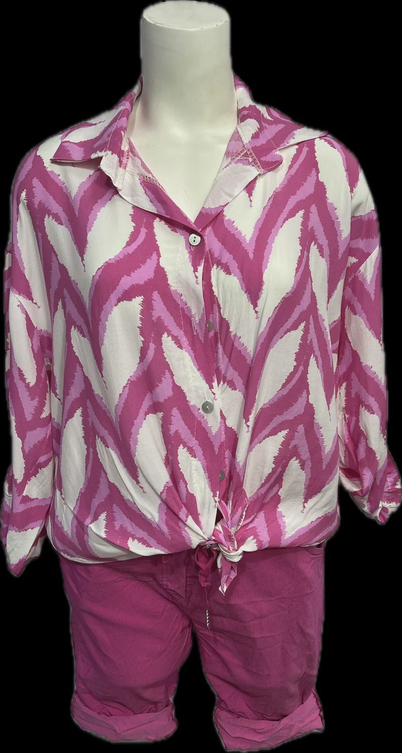 Pink &amp; White Button Down Top   O/S