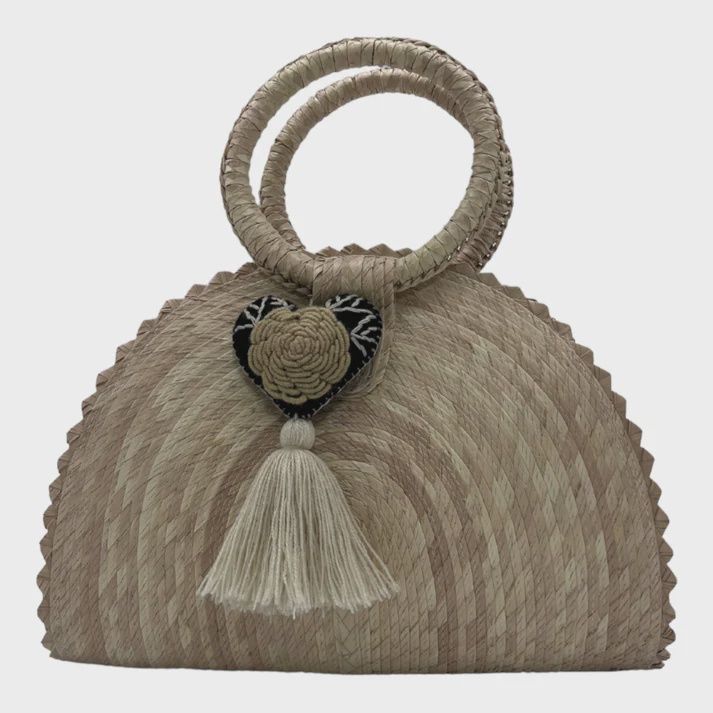 Handmade Chisme Tote, ITEM: CRESCENT TOTE WITH POM/HEART