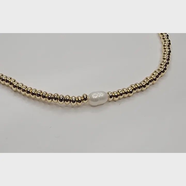 Gold Seed Necklace w Pearl
