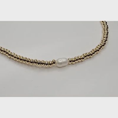 Gold Seed Necklace w Pearl