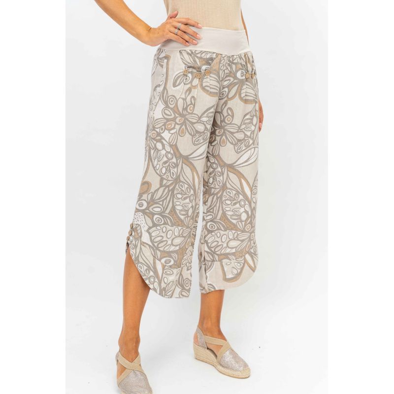 Print Linen Pant Beige, Size: S