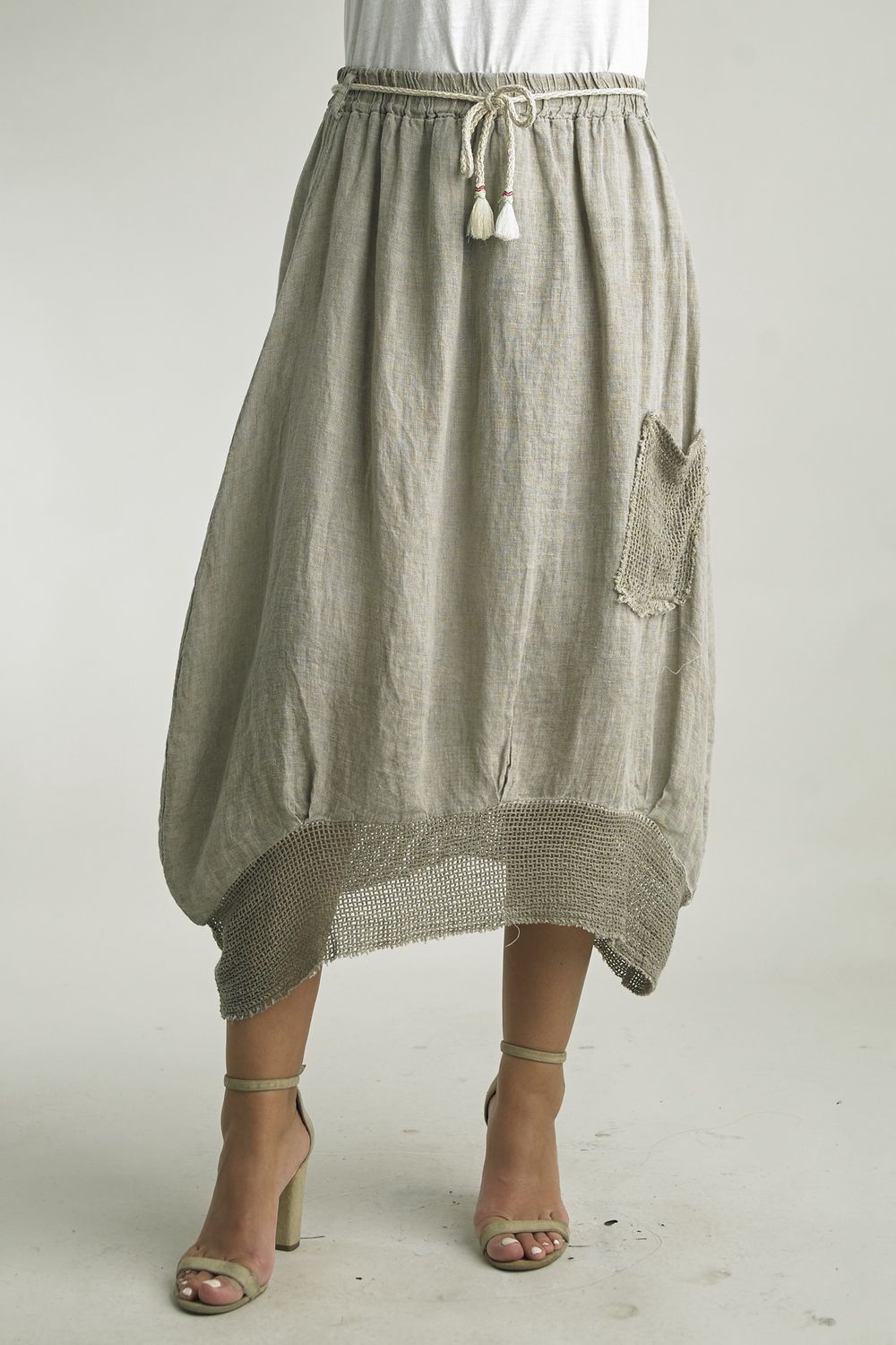 Linen Mesh Hem Skirt, Size: S