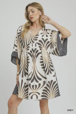 Boho Printed Dress Grey/Gold