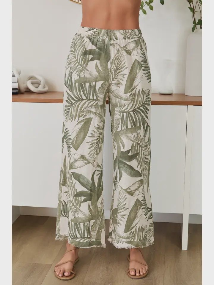 Palm Print Linen Pant, Size: XS