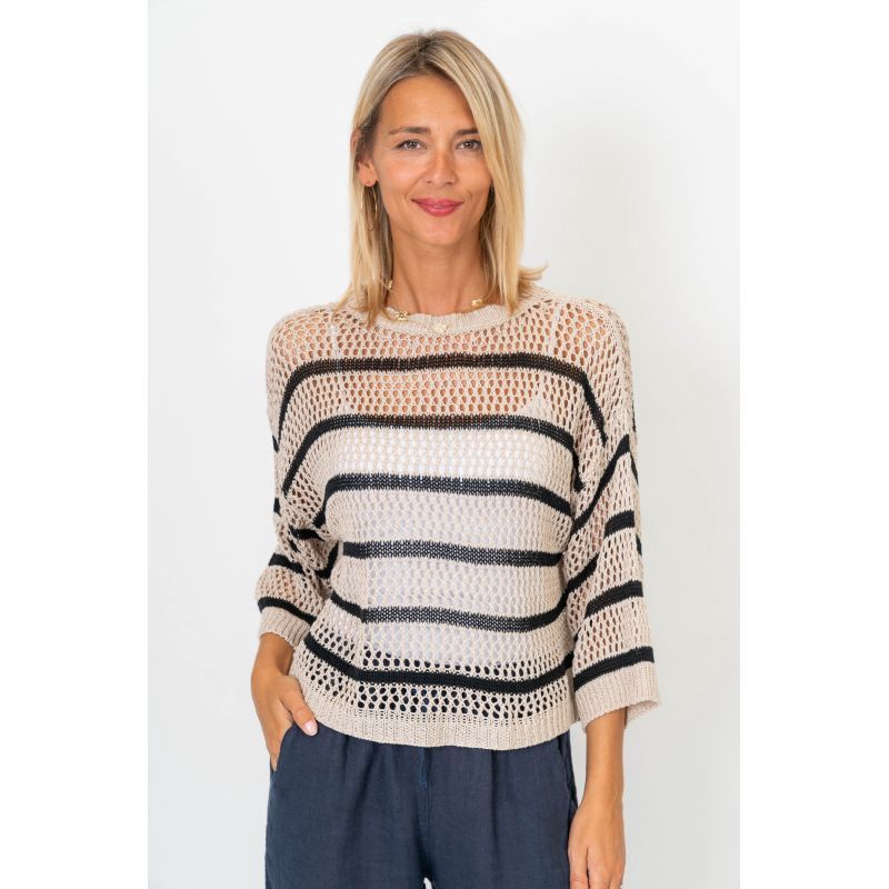 Beige &amp; Black Stripe Sweater O/S