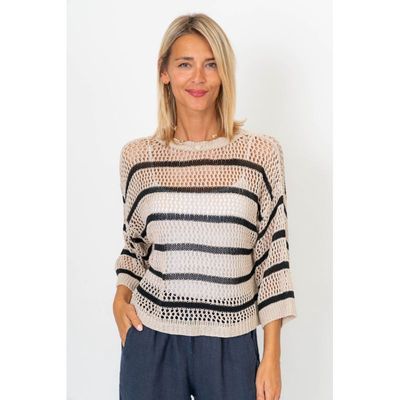 Beige &amp; Black Stripe Sweater O/S