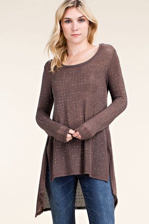 Rhinestone LS - Hi Low, Size: S